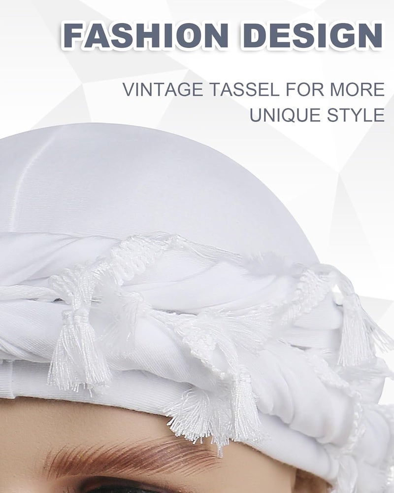 Babalet Store طرحة هالو للرجال والنساء مبطنة ساتان غطاء رأس دوراج قبعة جمجمة مسبقة الربط مع خيوط ضفيرة قبعة عتيقة ملتوية - Image 4